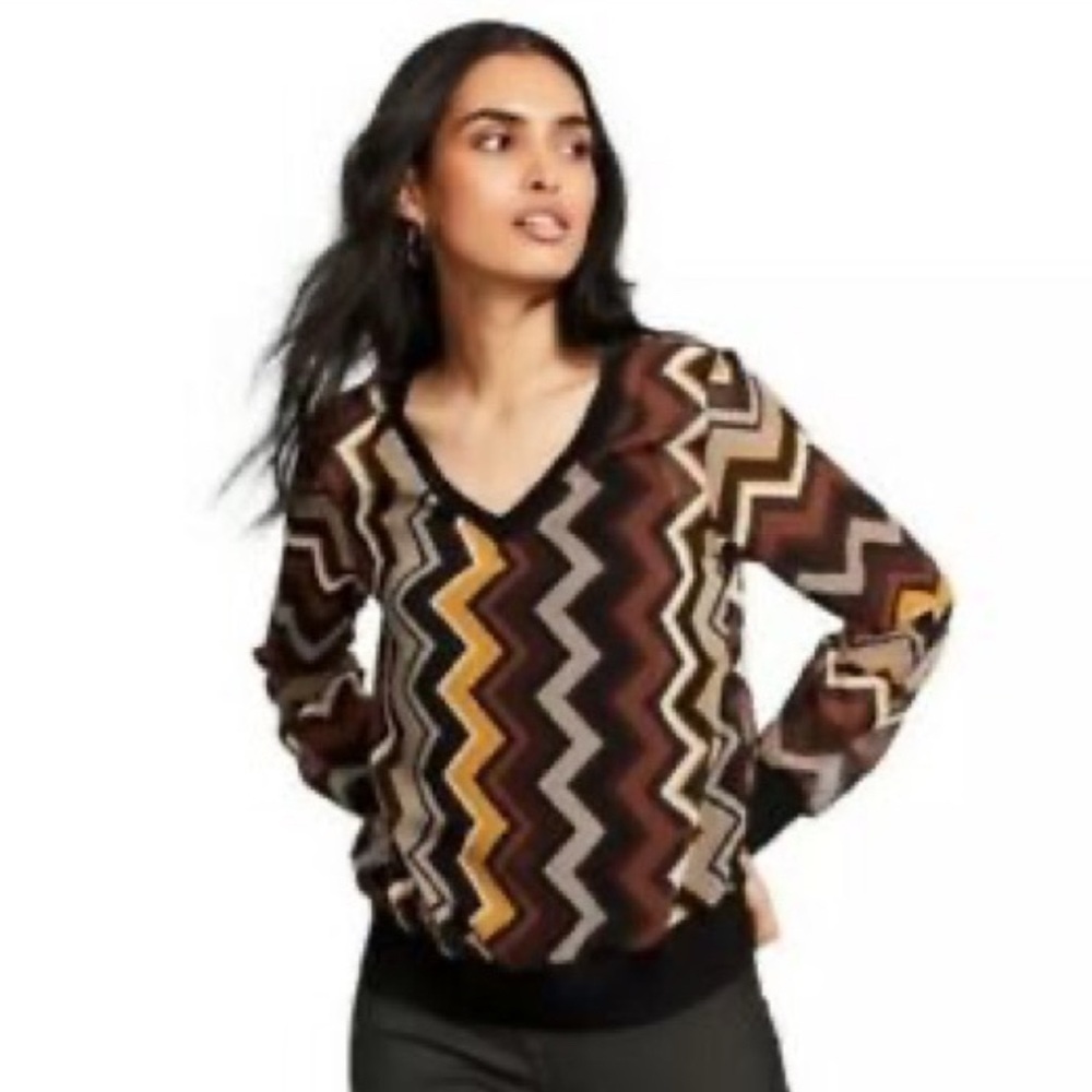 Missoni for Target Black and Brown Graphic Long Sleeve Blouse Size Small - Picture 2 of 10